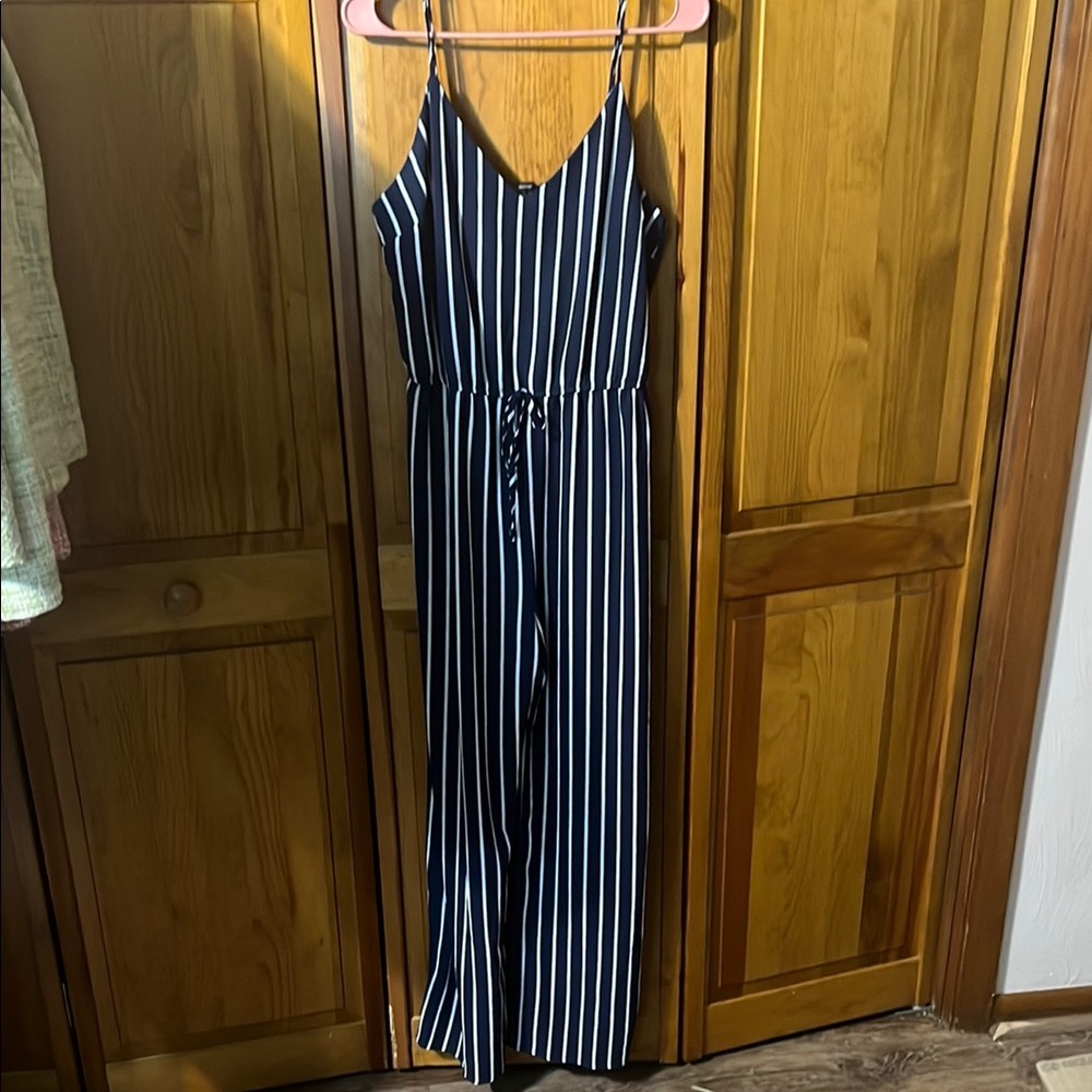 Ambiance Navy and White Striped Jumpsuit
